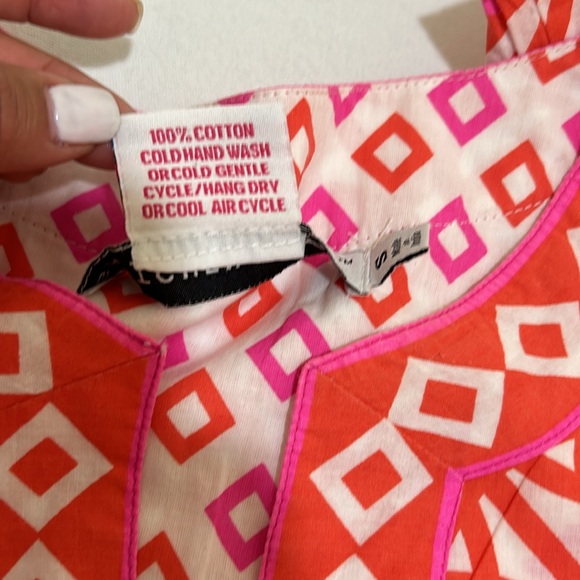 GRETCHEN SCOTT WOMEN TUNIC ORANGE PINK GEOMETRIC PRINT SZ SMALL - Picture 8 of 10